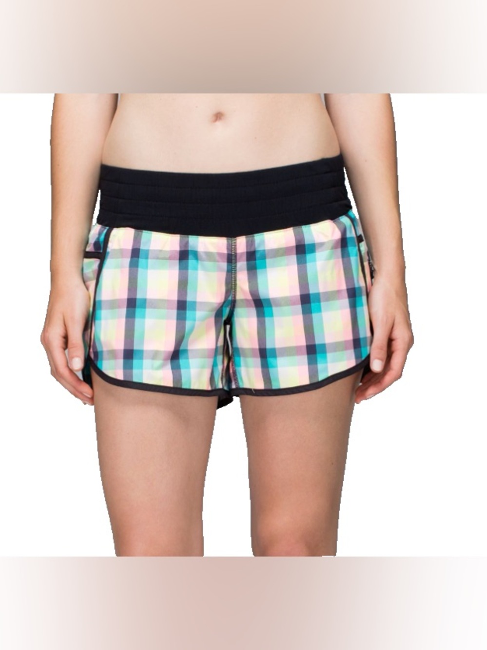 lululemon athletica Run Times Plaid Athletic Shorts Black Pastel Multi Size 10